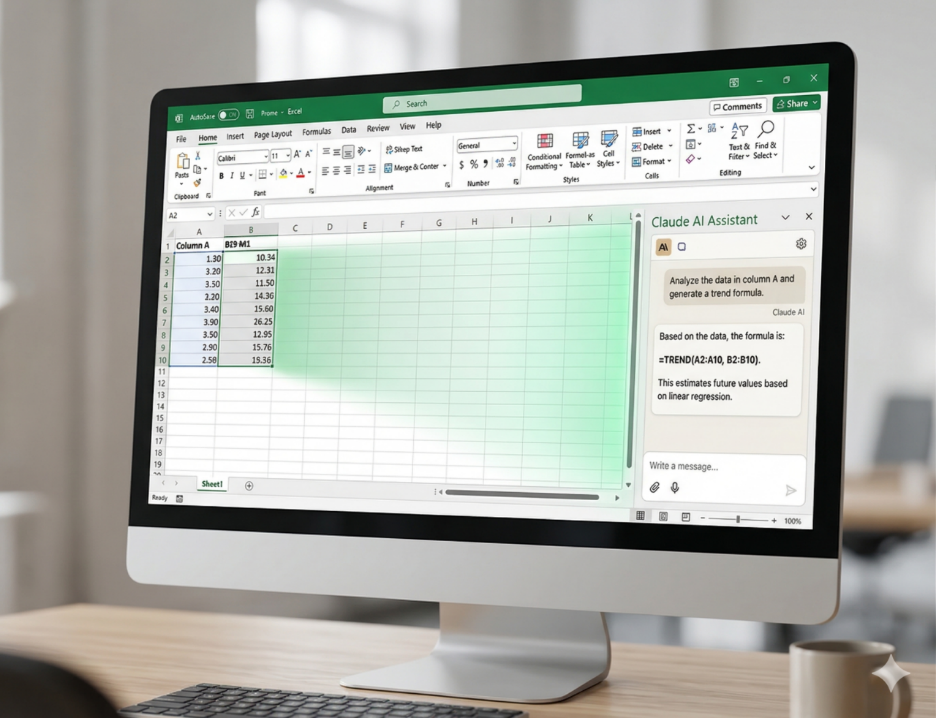 Excel sheet with Claude AI Assistant opened