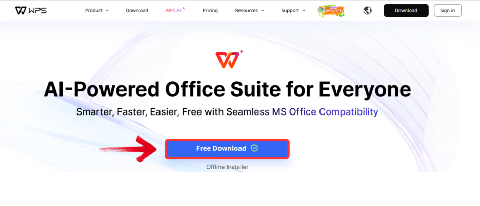 WPS Office Website’s homepage