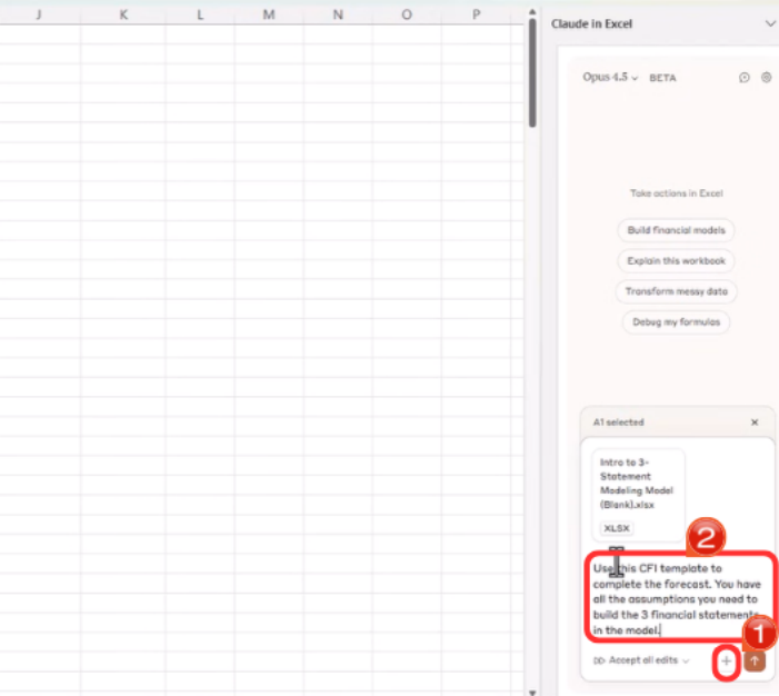 Claude Prompt bar on Excel