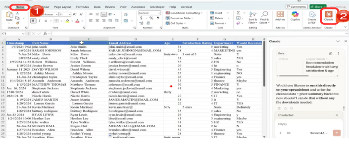 Excel Spreadsheet homepage