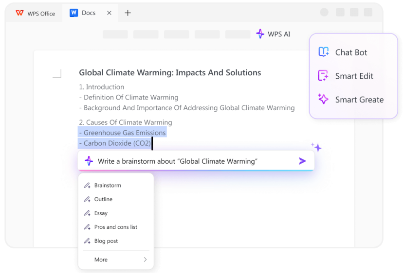 WPS AI Writer: Drafting with 